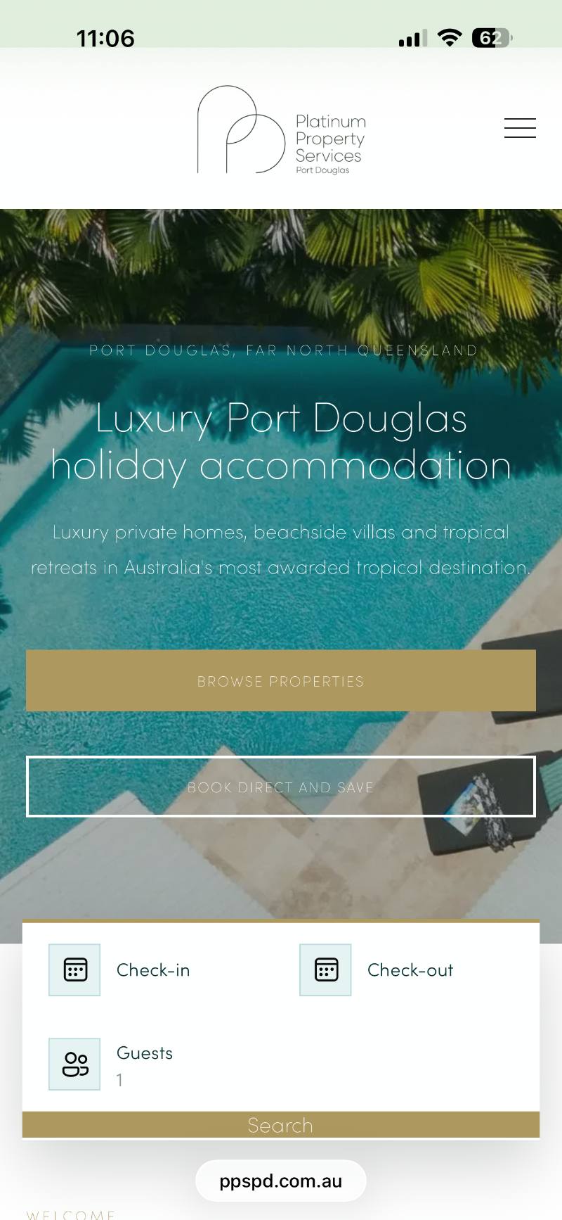 Property page on mobile showing a photo gallery, description and Features at a Glance list