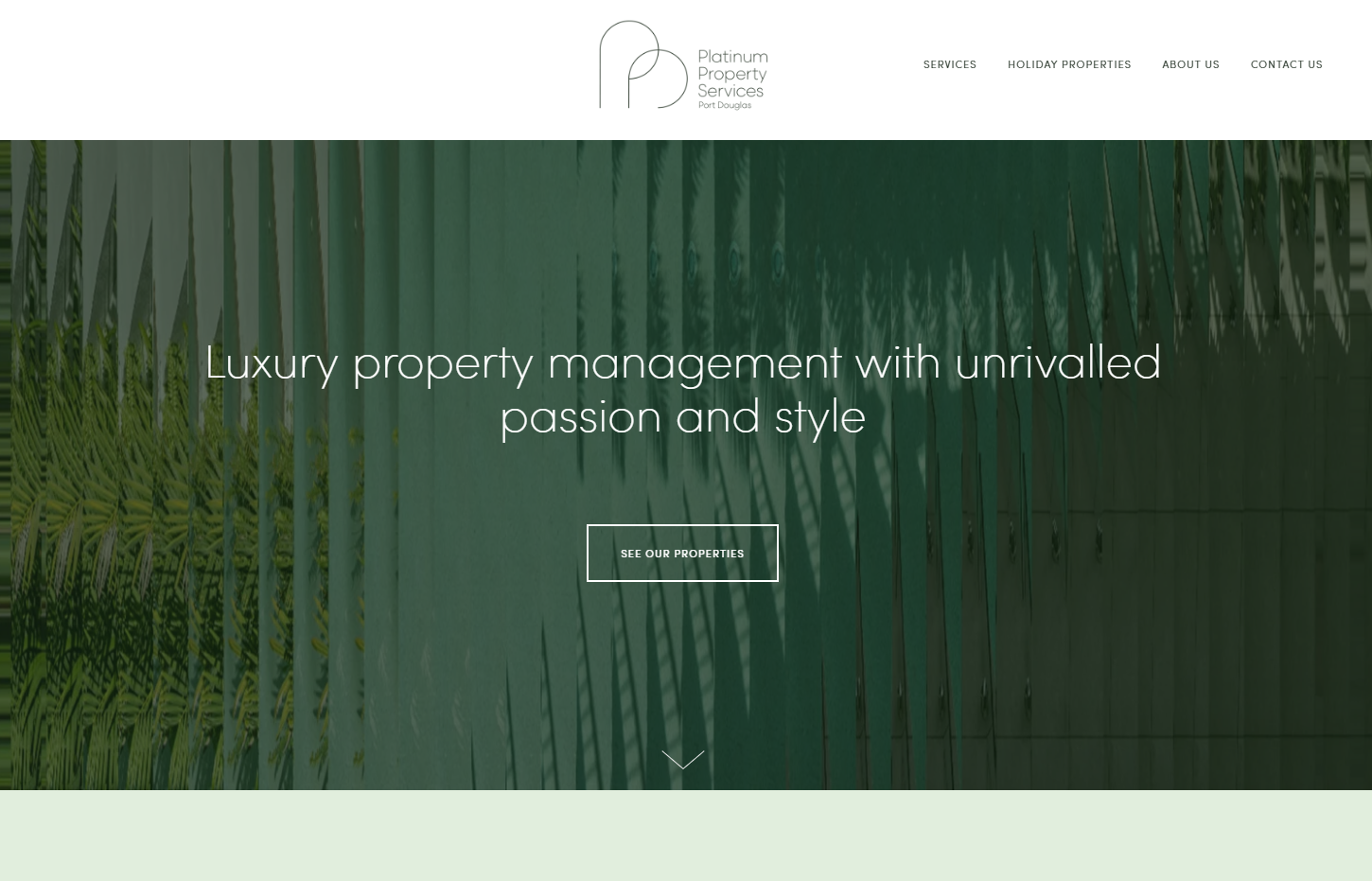 Old Platinum Property Services homepage with a single See Our Properties button