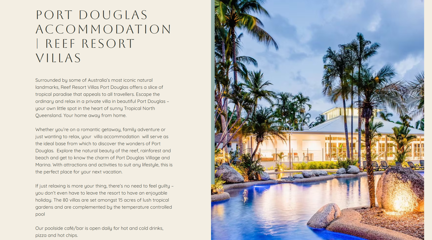 Rewritten Port Douglas accommodation page copy